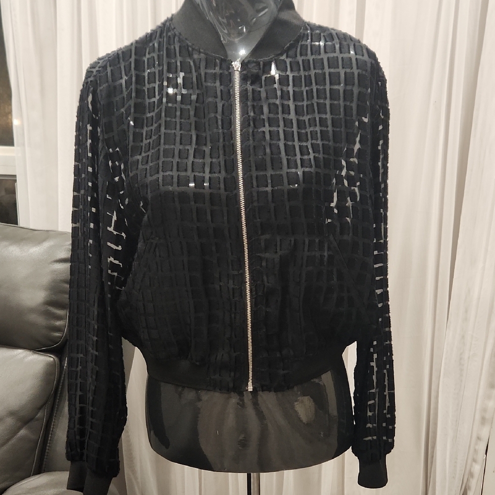 Zara Black Sequin Bomber Jacket